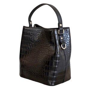 AOTA Women’s Handbag Black Crossbody Croc Faux Leather Double Compartments NWT